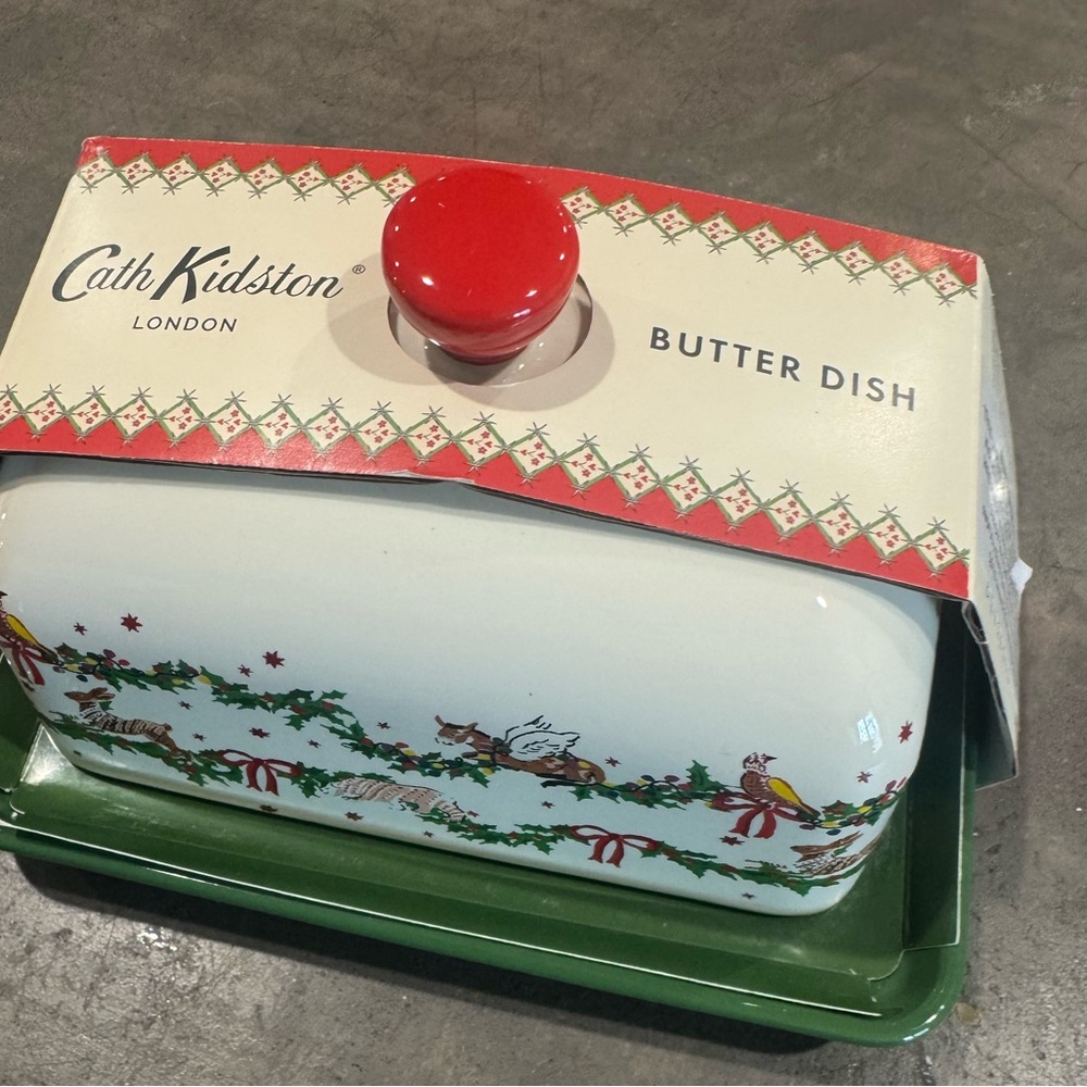 Cath Kidston Festive Butter Dish Red&Green Accents- dishwasher/microwave safe🎄
